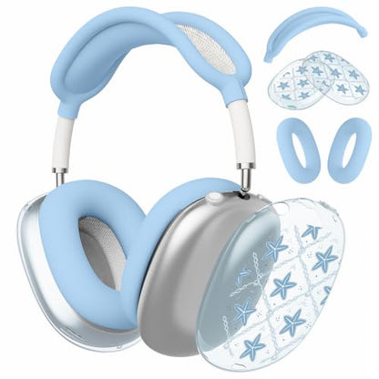 Joyland Silicone Case for AirPods Max Headphones,Blue Starfish Soft TPU Ear Cups Cover/Ear Pad Cover/Headband Protection for Apple AirPods Max USB-C/Lightning (2024/2020),Clear Blue - color: Blue-Blue Starfish