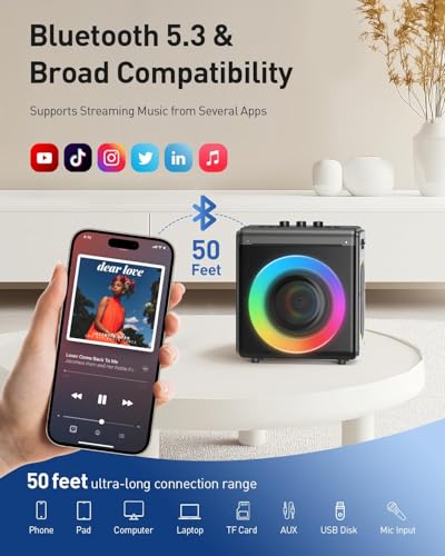 Karaoke Machine with 2 Wireless Rechargeable Microphones: Portable Bluetooth Speaker for Adults & Kids - PA System with Lights Supports TWS/TF Card/USB/AUX for Home Party - size: 2 Mics