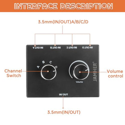 4 Ports 3.5mm Stereo Audio Switch Audio Switcher Passive Speaker Headphone Manual Selector Splitter Box Audio Sharing for CD Player LaptopHeadphone with 0.5M Audio Cable(1in-4out/4in-1out) - size: 4 Port