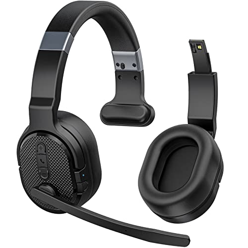 COSMUSIS Trucker Bluetooth Headset, Wireless Headset with Mic for Work | Trucker Headset with Noise Cancelling Headphones, Long Battery Life Bluetooth Headphones with Detachable Earpad for Driving - color: Black