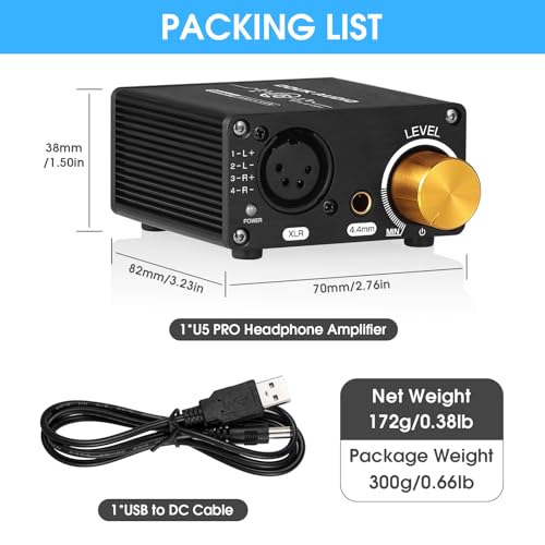 Douk Audio U5PRO HiFi Fully Balanced Headphone Amplifier, Mini Stereo Amp for XLR and 4.4mm Headsets, Replaceable Op-Amps, 18-600Ω Compatibility, 1500mW Output Power