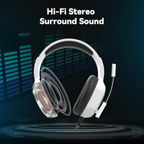 IMYB A36 Gaming Headset with Mic Stereo Headphones for Pc, PS5, Xbox | RGB Wired Over-Ear Noise Cancelling for Xbox Series X/S, PS4, Nintendo Switch, Computer, Laptop, Mac - color: White