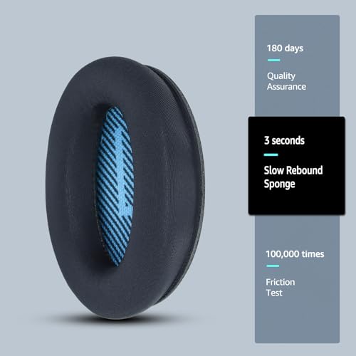 Fabric Comfort Replacement Ear Pads for Bose QuietComfort 35 / QC35 II – Fits QC45 QC25 QC15 QC2 AE2 AE2i AE2w SoundLink & SoundTrue (S3 Style) - color: N8 Black & Blue