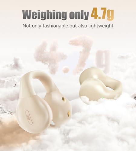 King Lucky i21 Open Ear Clip On Earbuds Wireless Bluetooth Ear Clip Headphones with Mic,Noise Cancelling, Waterproof IPX4,for Small Ears,Perfect for Running,Sports,Glasses Wearers (White) - color: White
