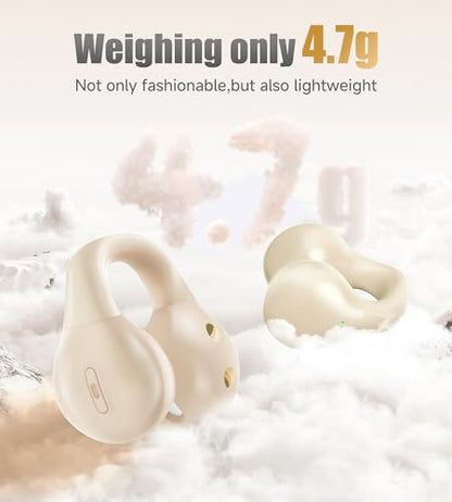 King Lucky i21 Open Ear Clip On Earbuds Wireless Bluetooth Ear Clip Headphones with Mic,Noise Cancelling, Waterproof IPX4,for Small Ears,Perfect for Running,Sports,Glasses Wearers (White) - color: White