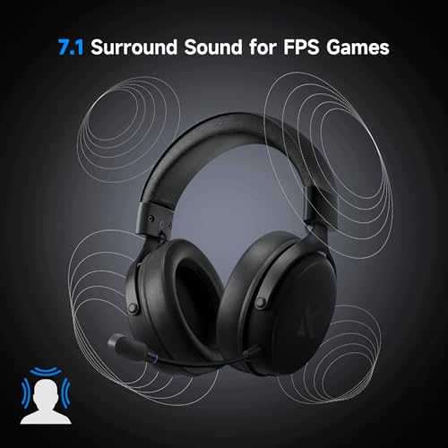 MCHOSE V9 PRO Wireless Gaming Headset 7.1 Surround Sound for PS5 PS4 PC SWITCH TOPSPEED Gaming Headphones with Noise Canceling Mic, 250Hr Battery, Low 15ms Latency, Lightweight, BT 5.3 FPS Games Black - color: V9PRO-Black