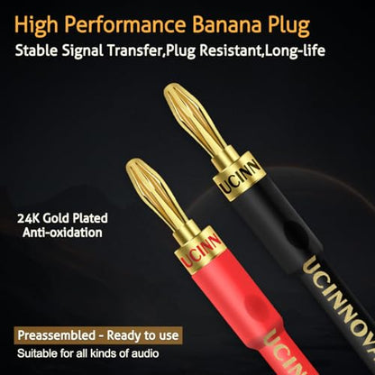 UCINNOVATE 2 Pack 14 AWG Copper Speaker Wire with Banana Plugs, 2X 2m HiFi OFC Speaker Cable with Gold-Plated Right Angle Banana Plugs, Audio Cable Speaker Cord for Audiophile Sound Amp (2m / 6.5FT) - size: 2 x 2m OFC Speaker Cable