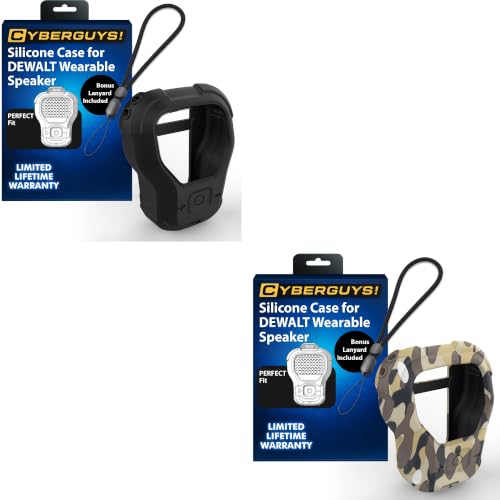 CYBERGUYS 2-Pack Silicone Case for DEWALT Speaker, Desert Camo & Black | Shockproof Non-Slip Protective Sleeve with Lanyards, Lightweight Easy-to-Install Design for DEWALT Wearable Bluetooth Speaker