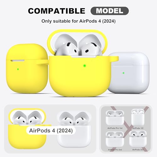for AirPods 4 Case with Cleaner Kit,Full Protective Soft Skin Silicone Cover with Keychain for AirPods 4 Gen Case for Men Women,Compatible with Apple AirPods 4th Genaration Case 2024,Yellow - color: C Yellow