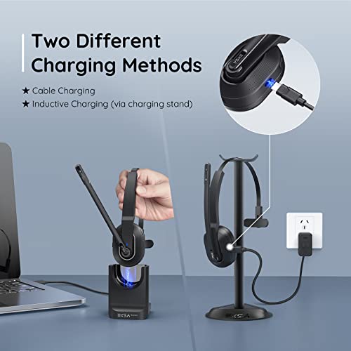 EKSA Trucker Bluetooth Headset, Wireless Headset with Microphone AI Noise Canceling, On Ear Bluetooth Headphone with Mute for Driver Office Call Center Computer Skype