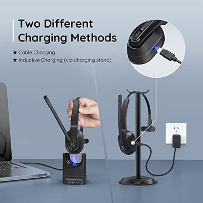 EKSA Trucker Bluetooth Headset, Wireless Headset with Microphone AI Noise Canceling, On Ear Bluetooth Headphone with Mute for Driver Office Call Center Computer Skype