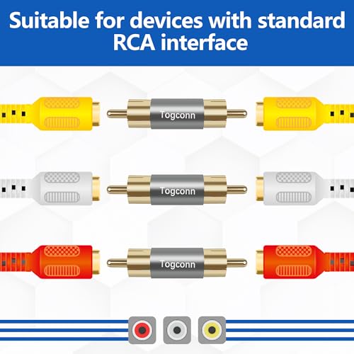 Gold Plated RCA Adapter 2 Pack, RCA Male to Male Coupler, RCA Male to Male Barrel Audio Video Connector Extender, Compatible with HDTV, Speaker, Amplifier, Car Audio, AV Receiver, Radio, Subwoofer - color: RCA Male to Male, size: 2 Pack