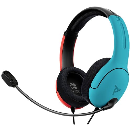 PDP Gaming LVL40 Airlite Stereo Headset for Nintendo Switch/Lite/OLED - Wired Power Noise Cancelling Microphone, Lightweight Soft Comfort On Ear Headphones (Mario Neon - Red & Blue) - color: Blue & Red