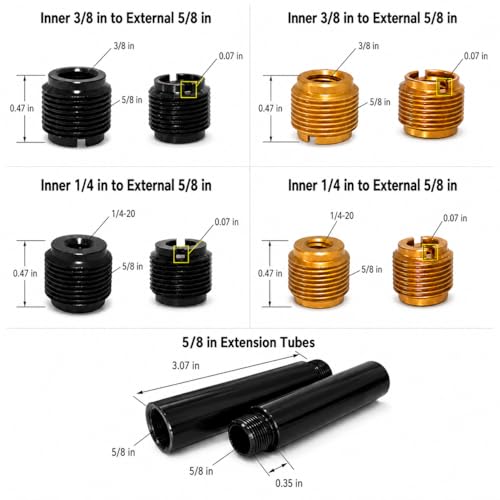 16 Pack Mic Stand Adapter Kit with Extension Tubes, 1/4, 3/8 and 5/8