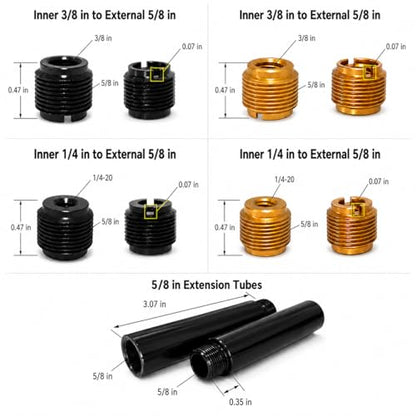 16 Pack Mic Stand Adapter Kit with Extension Tubes, 1/4, 3/8 and 5/8
