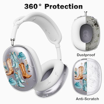 for AirPods Max Headphones Western Ear Covers for AirPods Max 2 | Cowgirl Boots Clear Ear Cups Cover | White Silicone Ear Pad Case Headband Cover for Apple AirPods Max 2/1 (2026/2024/2020) - color: Cowgirl C/White