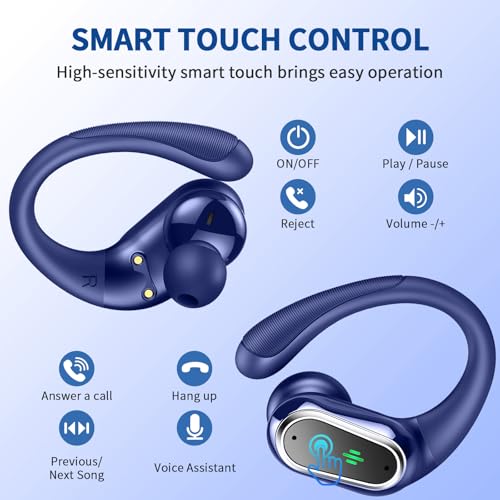 Wireless Earbuds, 2026 New Bluetooth 5.4 Headphones Sport, 60H+ HiFi Stereo | Deep Bass Over-Ear buds, ENC Noise Cancelling Mic, IP7 Waterproof & LED Display Earphones, Earhooks, for Workout, Running - color: comb navy blue