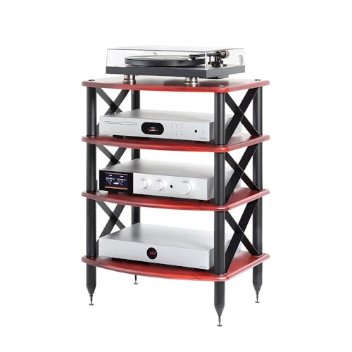 Pangea Audio Vulcan X Four Shelf Audio Rack Media Stand, and Components Cabinet Rosenut Red - color: Rosenut Red