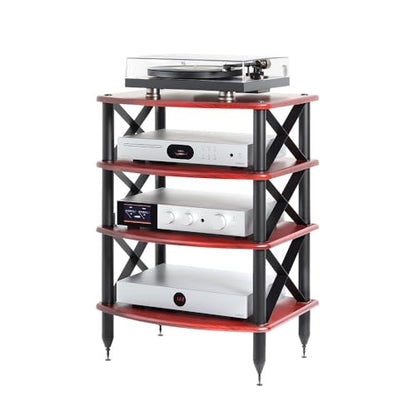 Pangea Audio Vulcan X Four Shelf Audio Rack Media Stand, and Components Cabinet Rosenut Red - color: Rosenut Red