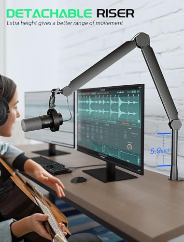 FIFINE Studio Dynamic Mic with Mic Boom Arm Kit, XLR/USB PC Microphone Bundle for Recording with Mute Button, Headphone Jack, Microphone Stand with Extension Tube, Desk Clamp for Vocal(TANK3+BM66T)