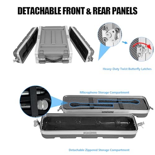 2U ABS Rack Case Shallow 12" Depth, 19" Rackmount Flight Road Travel Case, Waterproof Protective Hard Case with Customized Foam, Wireless Mic System Storage/Amp/Effect/DJ Mixer - color: ABS Rack Case Black&White, size: 2U 12" Deep