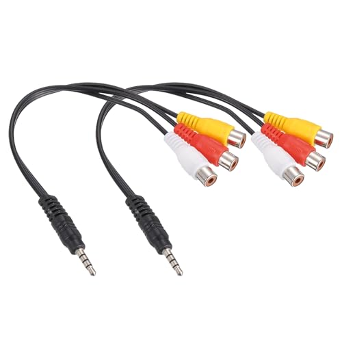 MECCANIXITY 2 Pcs TRRS 3.5mm Male Black to Gold Plating 3RCA Female Cable, 0.23Meter(9 Inch) Copper Core 2.5mm PVC Audio AUX Cable for TV/Amplifier/Speaker/Mobile