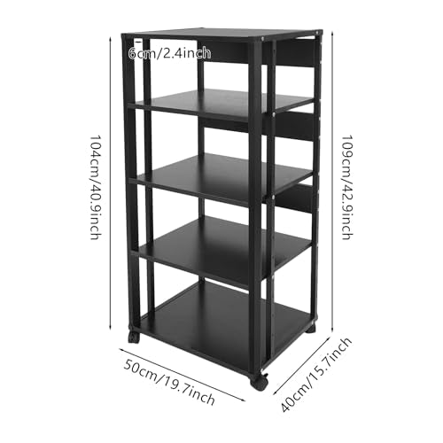 5-Tier Adjustable AV Media Stand with Wheels, Heavy Duty Audio-Video Media Rack, Amplifier, DVD Player Equipment Shelf, Home Theater Storage