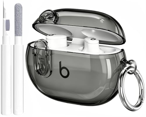 Beats Studio Buds/Studio Buds Plus Case Cover Clear 2021/2023 Men Lock Clip with Clean Kit, GARTOO Protective Case and Clean Pen Compatible with Beat Studio Bud Plus for Women Girls Kids Clear Black - color: Clear Black