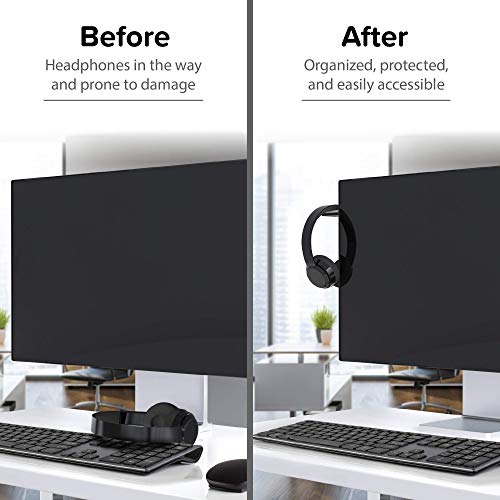 TotalMount Hidden Monitor Stand for Headphones – Does Not Block Monitor | Designed in USA: Premium-Grade Holder Saves Desk Space While Protecting Headphones and Headsets – Removable Adhesive Strips