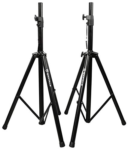 Rockville RVSS2 Black Tripod DJ PA Speaker Stands Pair with Carrying Case | 47"-79" Adjustable Height, 132 lb Capacity Each, Heavy-duty Steel Construction, 23" Base Spread, 1.38" Tubes