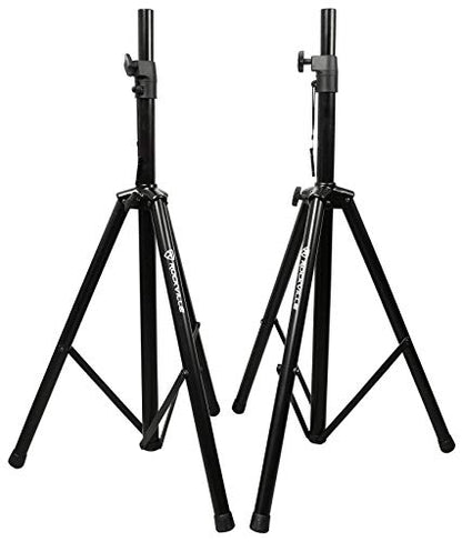 Rockville RVSS2 Black Tripod DJ PA Speaker Stands Pair with Carrying Case | 47"-79" Adjustable Height, 132 lb Capacity Each, Heavy-duty Steel Construction, 23" Base Spread, 1.38" Tubes