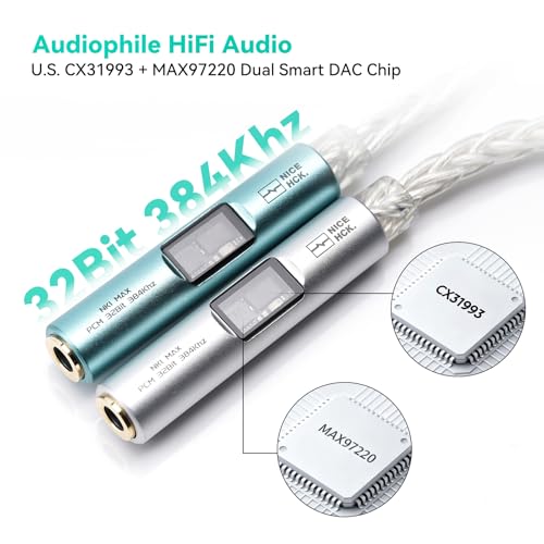 NICEHCK NK1 MAX Silver CX31993 Dual Chip USB C to 3.5 HiFi DAC Amp Cable - color: Pale Silver