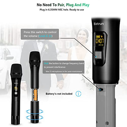 Bietrun UHF Wireless Microphone with 1/4'' Plug Rechargeable Receiver - color: Black