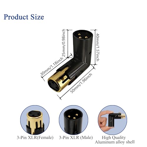 Right Angle XLR Male to Female Adapter Adjustable 3-PIN XLR 90 Degree Connector for Audio Cables and PA Systems - style: 1PC 90D XLR Male to Female Adapter
