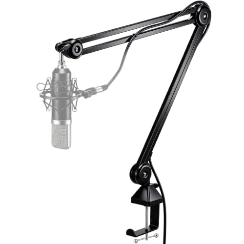 Microphone Boom Arm, 360° Rotatable Mic Arm Stand, Adjustable Height Overhead Mic Holder with Desk Clamp, Cable Channels, 3/8" to 5/8" Threads for Podcast Streaming Gaming Studio Recording