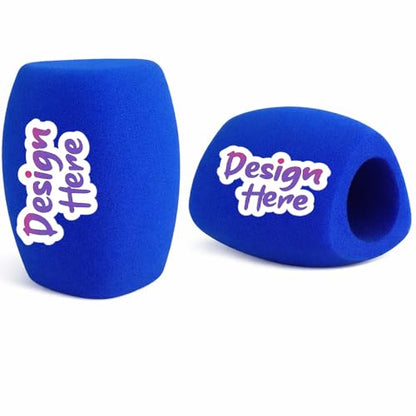 Custom Fuzzy Microphone Windscreen, Plush Foam Mic Cover with Logo or Text, Triple-Side Printable, Wind Noise Reduction, Fits Most Handheld Microphones (Blue) - color: Blue