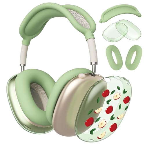 Cute Apple Pattern Clear Case for Airpods Max Headphones Unique Fruit Design Soft TPU Ear Cups Cover Anti-Scratch Silicone Ear Pad Protective Case 53 Headband Cover for Apple Airpods Max - color: Green apple 03