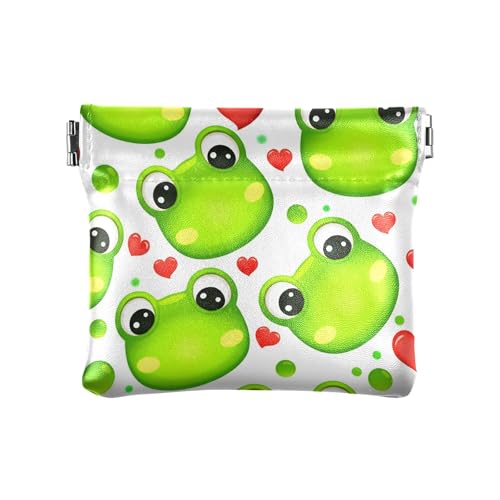 Leather Waterproof Portable No Zipper Purse, Coin Pocket Pouch Change Holder, Small Storage Bag for Men Women Headset Credit Card ID Key Lipstick, (Cute Green Frogs)