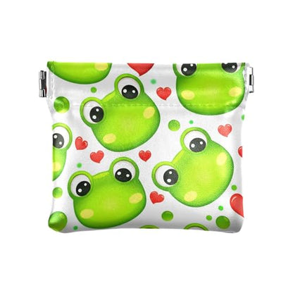 Leather Waterproof Portable No Zipper Purse, Coin Pocket Pouch Change Holder, Small Storage Bag for Men Women Headset Credit Card ID Key Lipstick, (Cute Green Frogs)