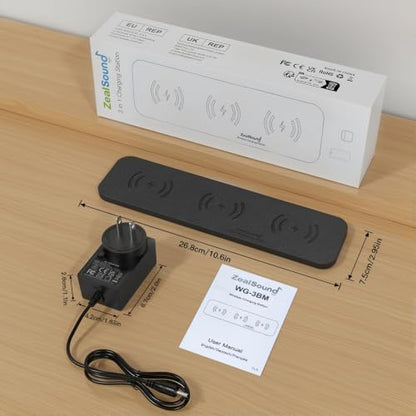 ZealSound Wireless Charging Pad, 3-in-1 Fast Wireless Charger with 36W Adapter for iPhone 17/16/15, Samsung Galaxy, AirPods & Galaxy Buds, Ultra-Slim PU Leather Charging Station for Home Office Travel