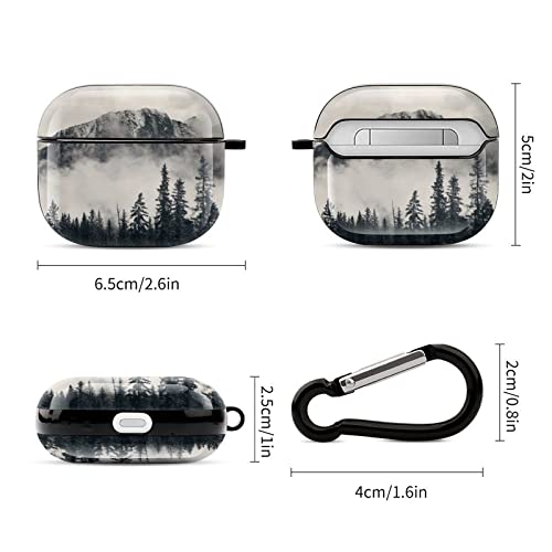 Compatible with Airpods 3 Case Cover 2021 with Keychain Forest Tree Foggy Mountain Pattern, AirPod Headphone Cover Unisex Shockproof Protective Wireless Charging