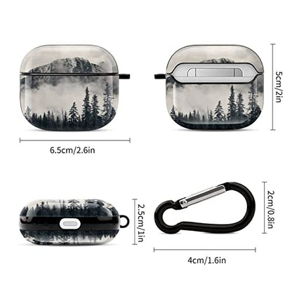 Compatible with Airpods 3 Case Cover 2021 with Keychain Forest Tree Foggy Mountain Pattern, AirPod Headphone Cover Unisex Shockproof Protective Wireless Charging