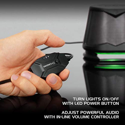 ENHANCE SB2 USB Computer Speakers, 2.0 Stereo with Green LED Lighting, 10W Peak High Excursion Drivers, 3.5 mm Aux, in Line Volume and Light Switch, PC Laptop Desktop - color: Green