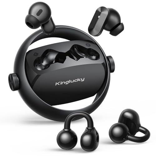 Kinglucky 2-in-1 Wireless Earbuds, in-Ear & Open Ear Clip-On Earbuds Comfortable fit, Bluetooth Headphones 5.4 with Noise Cancelling Mic, Power Swap Charging, Up to 50H, Black - color: Matte Black
