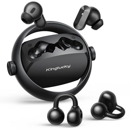 Kinglucky 2-in-1 Wireless Earbuds, in-Ear & Open Ear Clip-On Earbuds Comfortable fit, Bluetooth Headphones 5.4 with Noise Cancelling Mic, Power Swap Charging, Up to 50H, Black - color: Matte Black