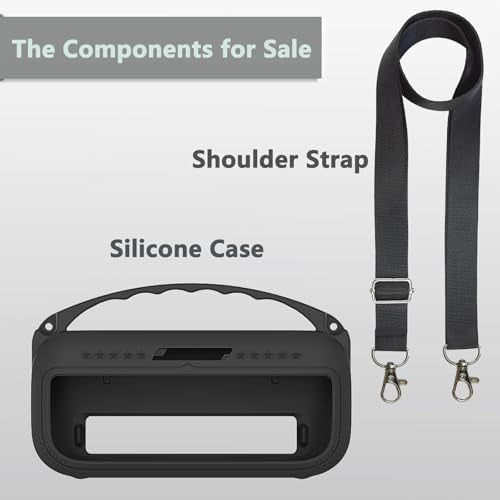 JCHPINE Silicone Cover Case for Bose SoundLink Flex Speaker 2nd Gen | Accessories Compatible with Bose SoundLink Flex 2, Protective Case with Shoulder Strap (Black) - color: Black