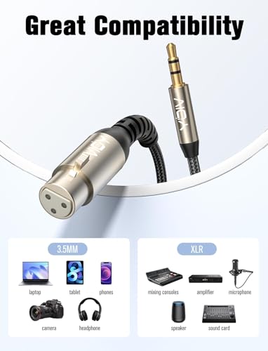 VIOY XLR to 3.5mm Cable 32.8FT, 1/8 TRS Male to XLR Female Unbalanced Cord | Multi-layer shielding noise reduction, braided xlr extension mic audio cord for mixer, recorder, amplifier, sound board - size: 32.8FT