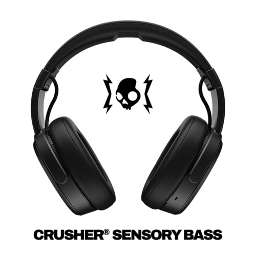 Skullcandy Crusher Wireless Multi-Sensory Bass Bluetooth Headphones - Black | Patented Crusher Bass Technology, Noise Isolating Over-Ear Fit, 50 Hours Battery, Microphone for iPhone Android