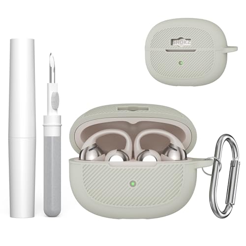 Silicone Case Cover for SHOKZ OpenDots ONE-Open-Ear Headphones with Keychain&Cleaning Pen kit, Premium Soft Silicone,Anti-Scratch Shockproof Case for SHOKZ OpenDots ONE Earbuds Charging Case (Grey) - color: Grey