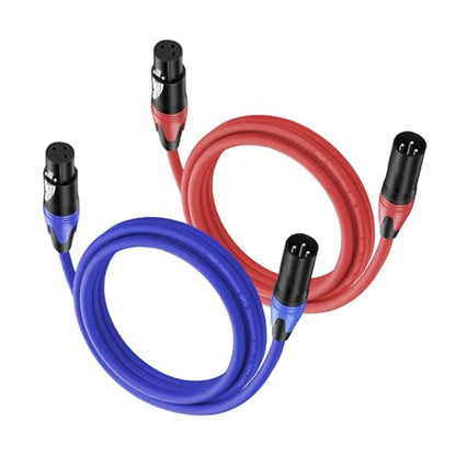 XLR Cables 10 FT 2 Pack, Premium Balanced Microphone Cable with 3-Pin XLR Male to Female Mic Speaker Cable,Professional Balanced Microphone Lead, Extension Mic Cable Cord (Blue, Red) - style: 2 PACK-10 FT